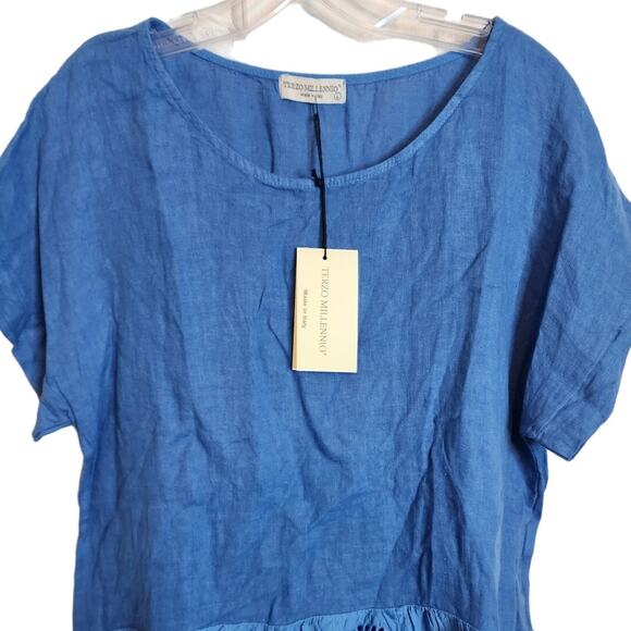 Terzo Millennio Blue Linen Eyelet Detail Blouse, NWT, Large - Picture 2 of 6